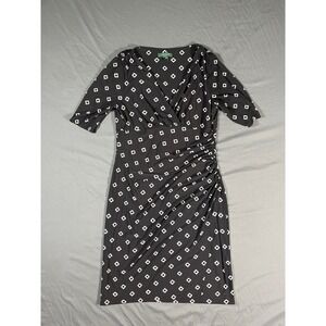 Lauren Ralph Lauren Wrap Dress Size 14 Black White Ruched V Neck Midi